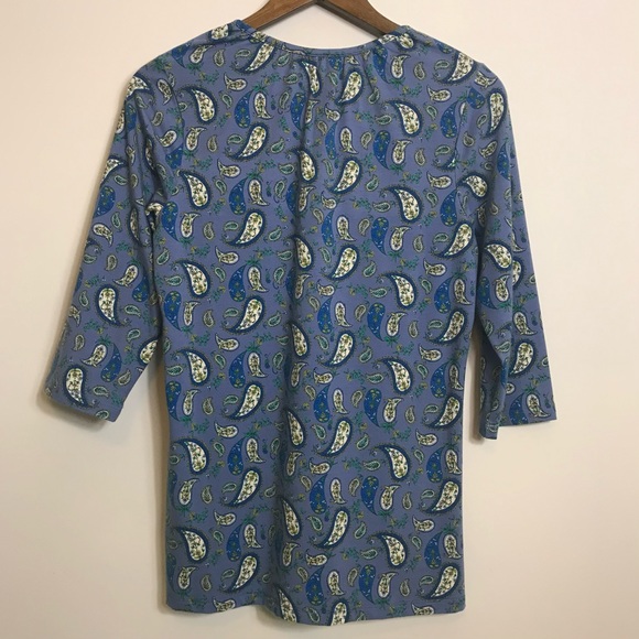 Belle by Kim Gravel TripleLuxe Knit Top Blue Paisley Tunic Keyhole Neck - Picture 7 of 12